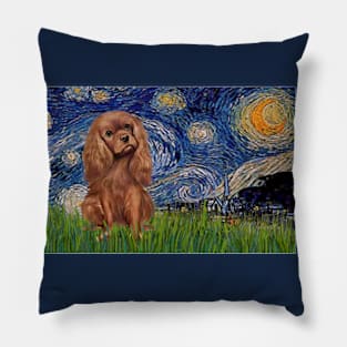 Ruby Cavalier King Charles Spaneil in Starry Night (elongated) Pillow