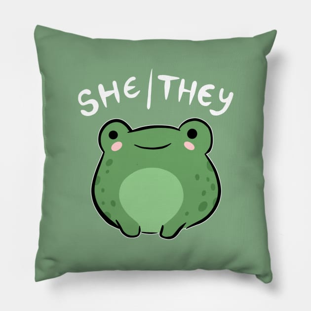 She/They Pronoun Frog: A Cute Ode to Nonbinary and Genderqueer Pride - A Kawaii Journey into the World of Neopronouns Pillow by Ministry Of Frogs