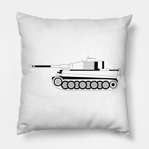 Tiger I Tank Black Outline Pillow by kindacoolbutnotreally