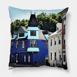 Jim Thorpe PA - Street With Blue Building Pillow