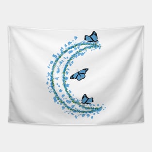 Crescent Moon Lunar Flowers Butterflies Tapestry