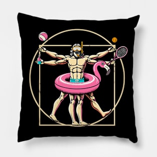 Pool Party Pink Flamingo Vitruvian Man Novelty Funny Summer Pillow