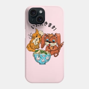 Cute cat and dog eating ramen noodles Phone Case