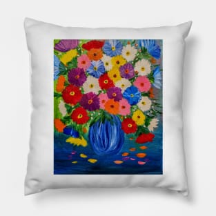 This beautiful painting features vibrant hues of abstract flowers set against a stunning glass vase Pillow