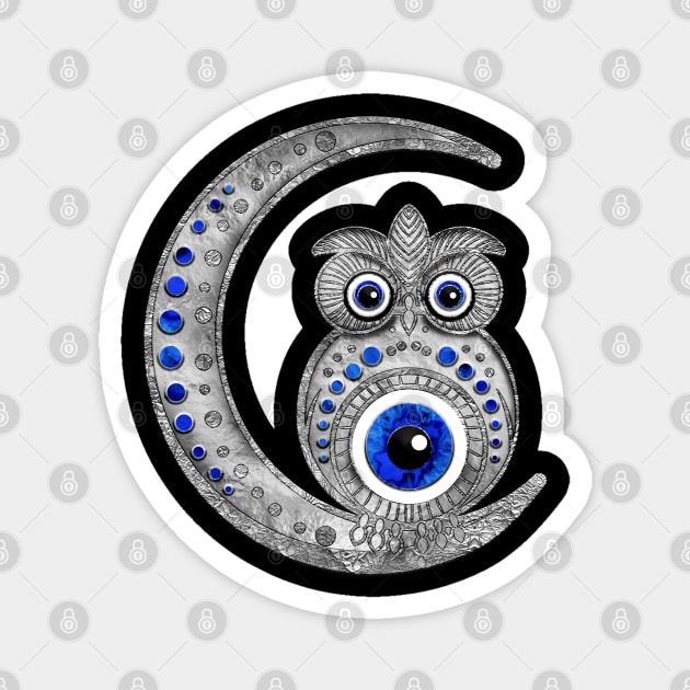 Evil Eye Amulet - Owl on the moon Magnet by Nartissima