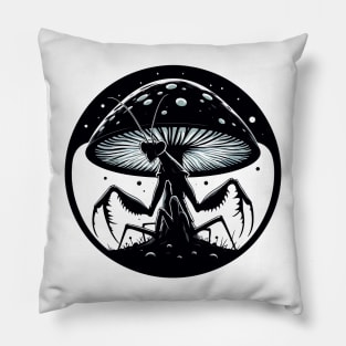 Monochromatic Praying Mantis in Mushroom Garden Pillow