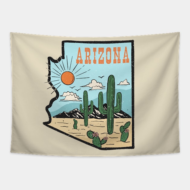 Arizona State Retro Vintage Camping Cactus Tapestry by PUFFYP