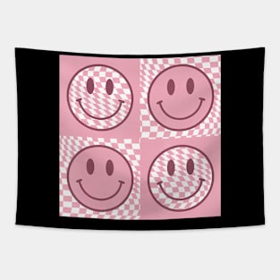 Funny Face Checkered Pattern Smile Face Meme Trendy Tapestry