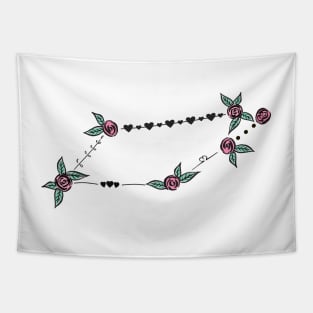 Telescopium Constellation Roses and Hearts Doodle Tapestry