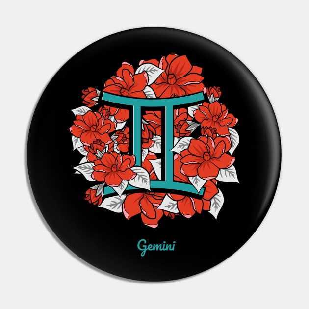 Floral Zodiac Sign Gemini Gift Women Men Pin by teeleoshirts