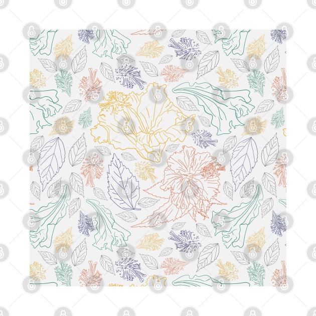 Coloful leaves and flowers on white plain background by Earthy Planty