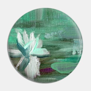 Abstract Oil Painting Waterlily Green White Blue Pin