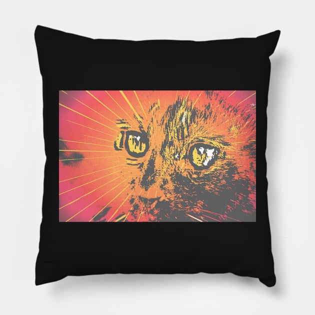 Cat Face Print Illustration, Cat Eyes ArtWork Pillow by KINKDesign