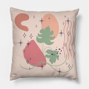 Abstract shapes lines stars and tropical leaves digital design Pillow