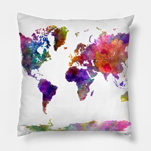 World Map in Watercolor 02 Pillow