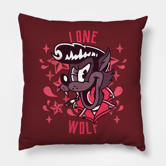 Cool Vintage "Lone Wolf" Rockabilly Pillow by TOXiK TWINS