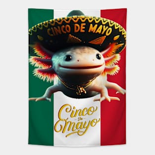 Cinco de Mayo Funny Cute AxolotL Mexican Flag Tapestry