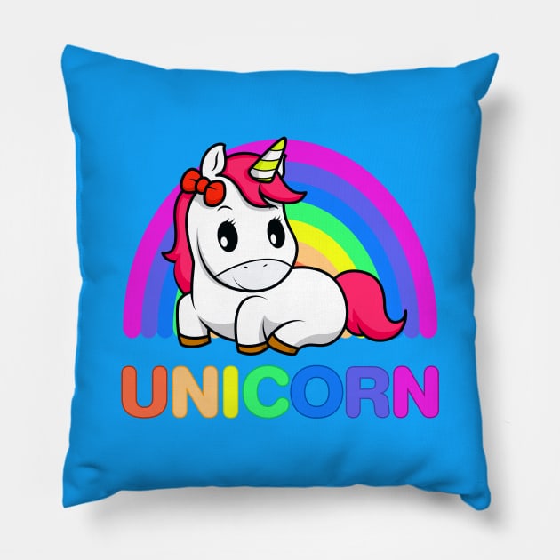 Kawaii Rainbow Unicorn Pillow by machmigo
