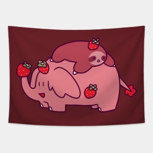 Strawberry Sloth and Elephant Tapestry