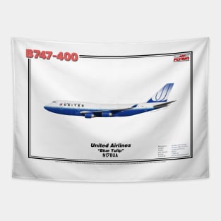 Boeing B747-400 - United Airlines "Blue Tulip" (Art Print) Tapestry