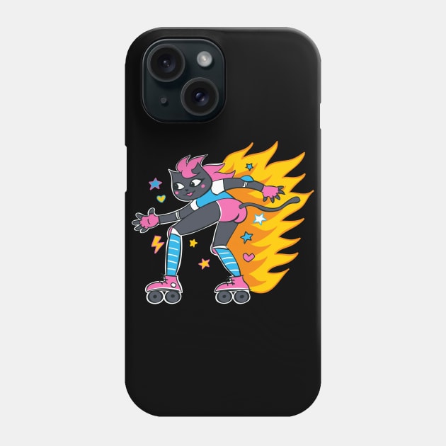 Cool Roller Skating Cat in Retro Style Phone Case by Marina BH