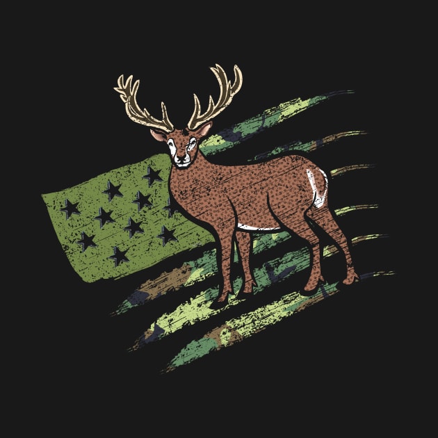 Hunter White Tail Buck American Flag Camouflage Hunting by Rengaw Designs