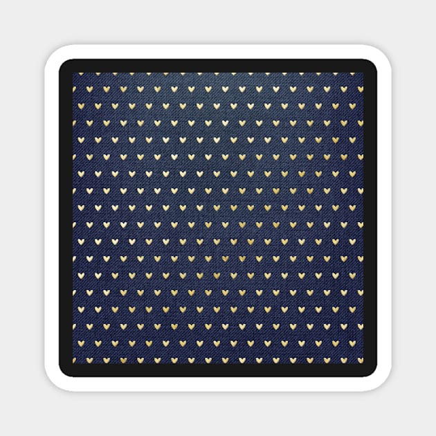 Cute Gold Heart Pattern Navy Blue Magnet by marknprints