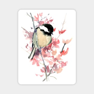 Chickadee and Cherry Blossom Magnet