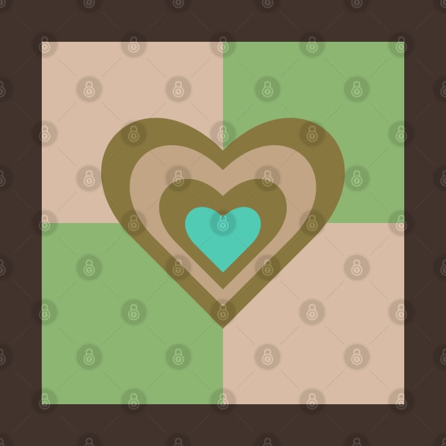 LOVE HEARTS CHECKERBOARD Retro Alt Valentines in Olive Sand Turquoise on Cream Green Geometric Grid - UnBlink Studio by Jackie Tahara by UnBlink Studio by Jackie Tahara