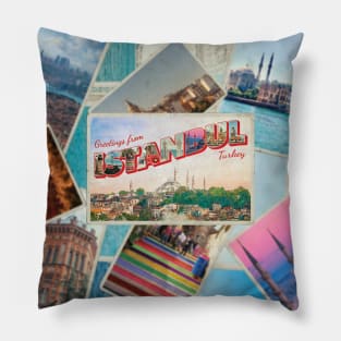 Greetings from Istanbul in Turkey Vintage style retro souvenir Pillow