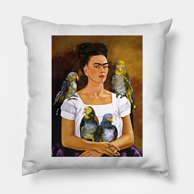 Frida Kahlo Self-Portrait Me and My Parrots 1941 Art Print Surrealism Magic Realism Naive Art Pillow by ZiggyPrint