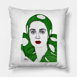 Girl with a Green Scarf Pillow