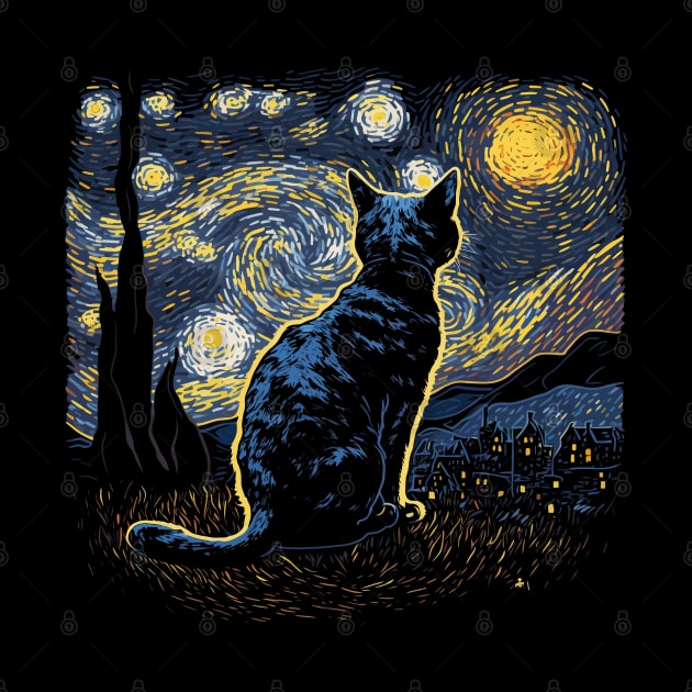 Starry Night Inspired Cat Gifts Funny Cat by KsuAnn