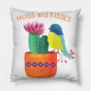 Cactus, bird, hugs and kisses Pillow