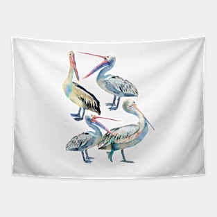 Tropical Watercolor Pelicans Tapestry