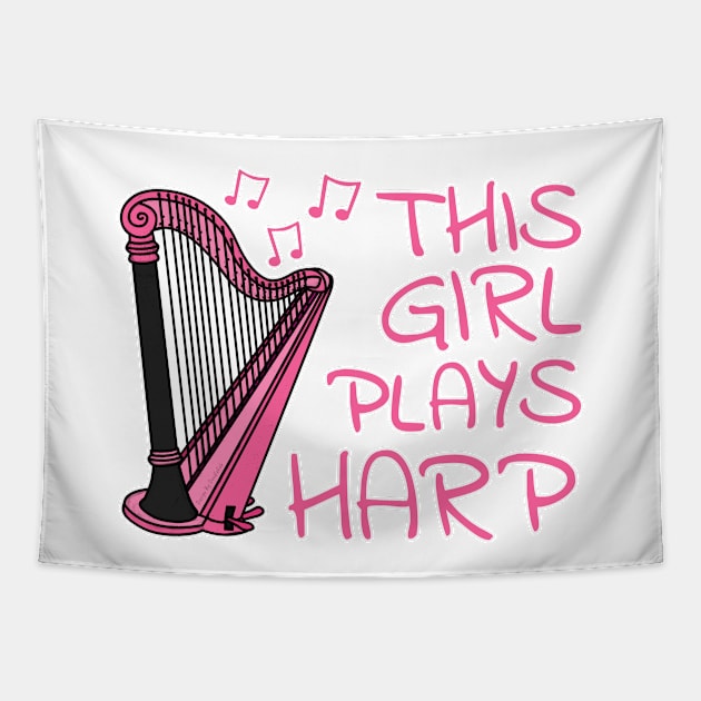 This Girl Plays Harp, Harpist, Female String Musician Tapestry by doodlerob