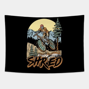 Shred! Skeleton  Mountain Biker Skull Bike Rider Outdoors Graphic Tapestry