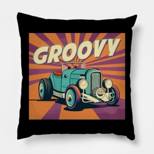 groovy  cartoon hot rod car Pillow