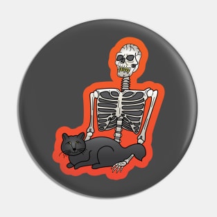 Black Cat with Plastic Skeleton Pin