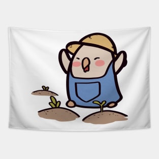 Kawaii Chicken Celebrating New Saplings Tapestry