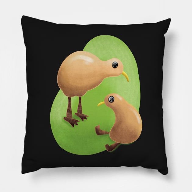 Cute Felt Kiwi Stuffed Animal Illustration Pillow by SubtleSplit