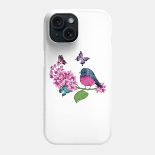 Lilacs - Butterflies And Pink Robin Bird Phone Case