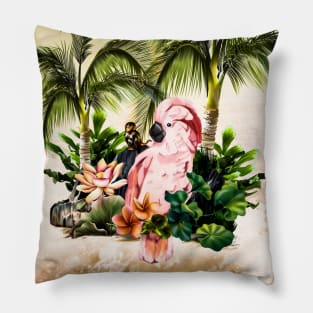 Cute parrot with palm trees Pillow