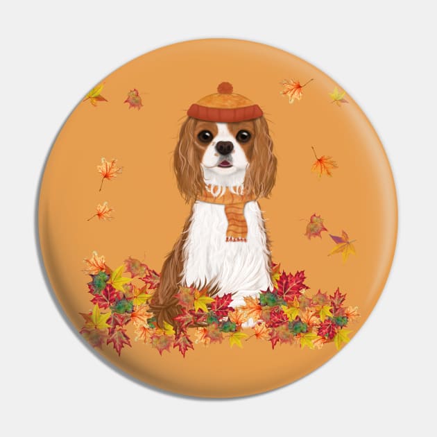 Blenheim in Fall Leave, Blenheim Cavalier King Charles Spaniel Pin by Cavalier Gifts