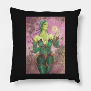 The Rose Unseelie Dark Elf Odd Fae Card Game Fantasy Fairy Art with Leaf Bodice Corset and Black Roses Pillow