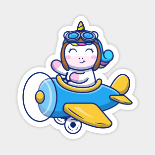 Cute Unicorn Riding Air Plane Magnet