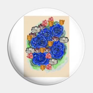 Blue Roses and Tulip Fantasy Pin