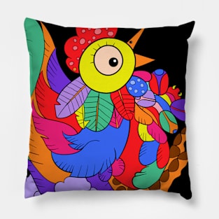 Colorful abstract happy chicken Pillow