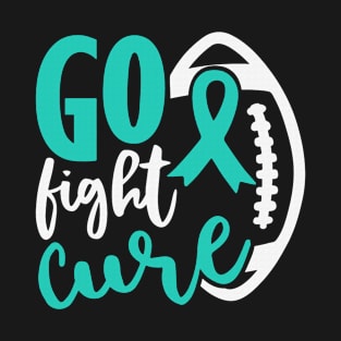 Football Tackle Go Fight Cure PCOS Awareness Teal Ribbon Warrior Support T-Shirt