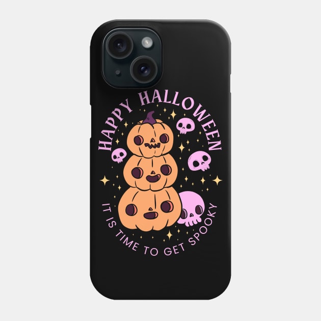 Happy halloween it is time to get spooky a cute pumpkin pile design with skulls Phone Case by Yarafantasyart